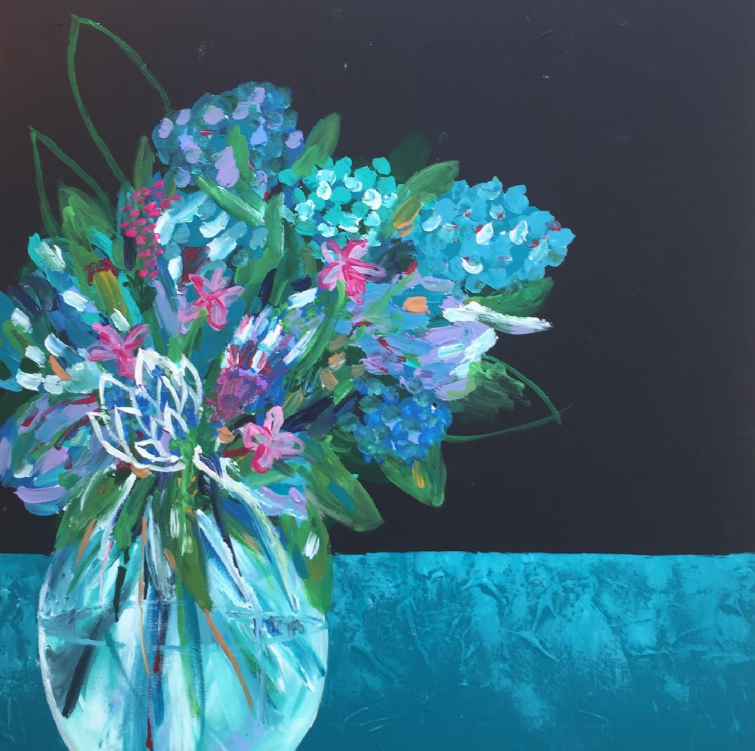"Aqua Blooms" SOLD Original Painting by Artist Sherren Comensoli