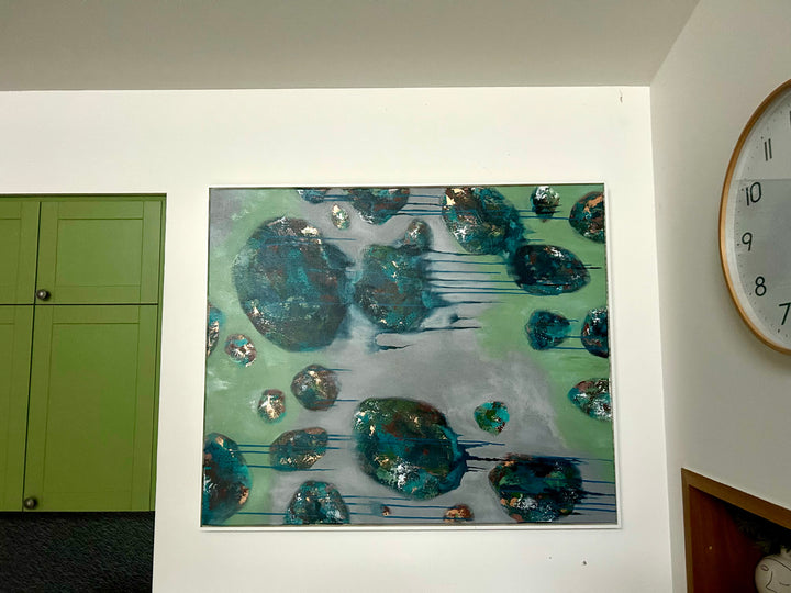 an original artwork in blues and greens by sherren comensoli